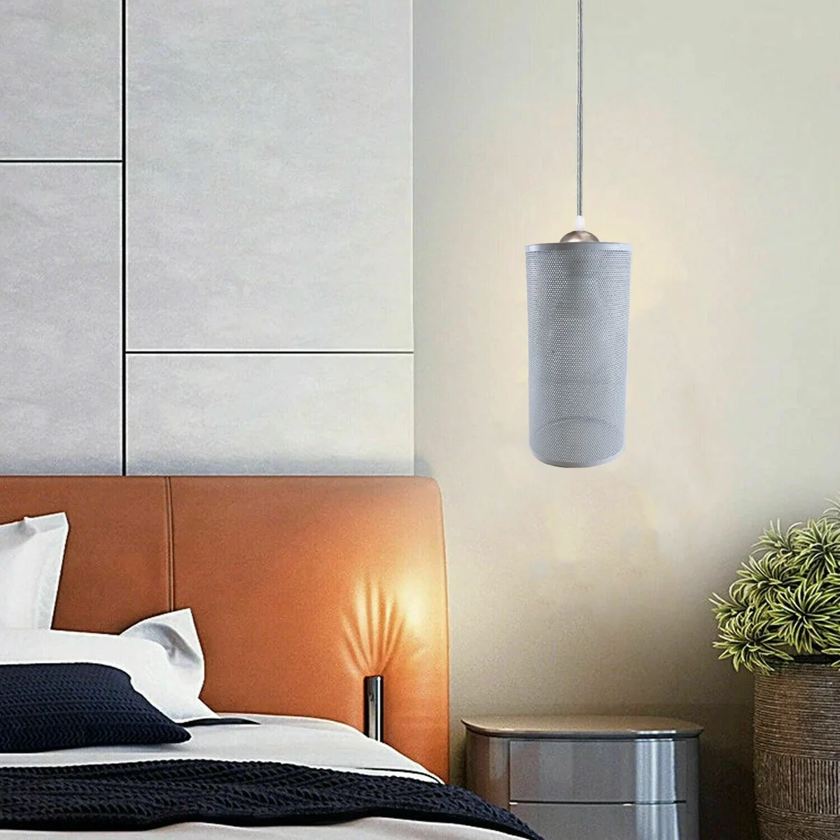 Adjustable pendant light with white metal wire cage and 95cm PVC cable, ceiling lamp for living room decor