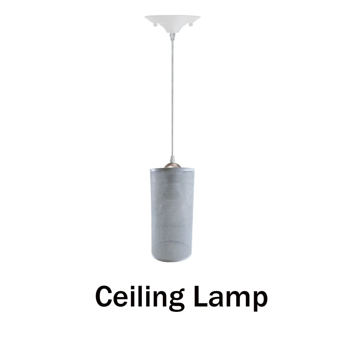 Adjustable pendant light with white metal wire cage, 95cm PVC cable, and E27 lamp base hanging from ceiling plate