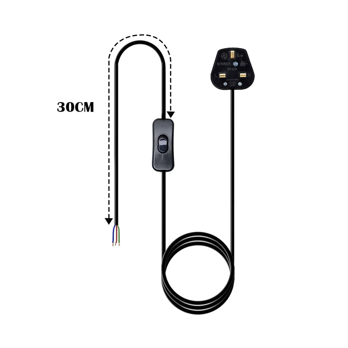 Modern plug in lamp with metal holder, adjustable 2m PVC cable, and on/off switch for indoor use, no bulb included