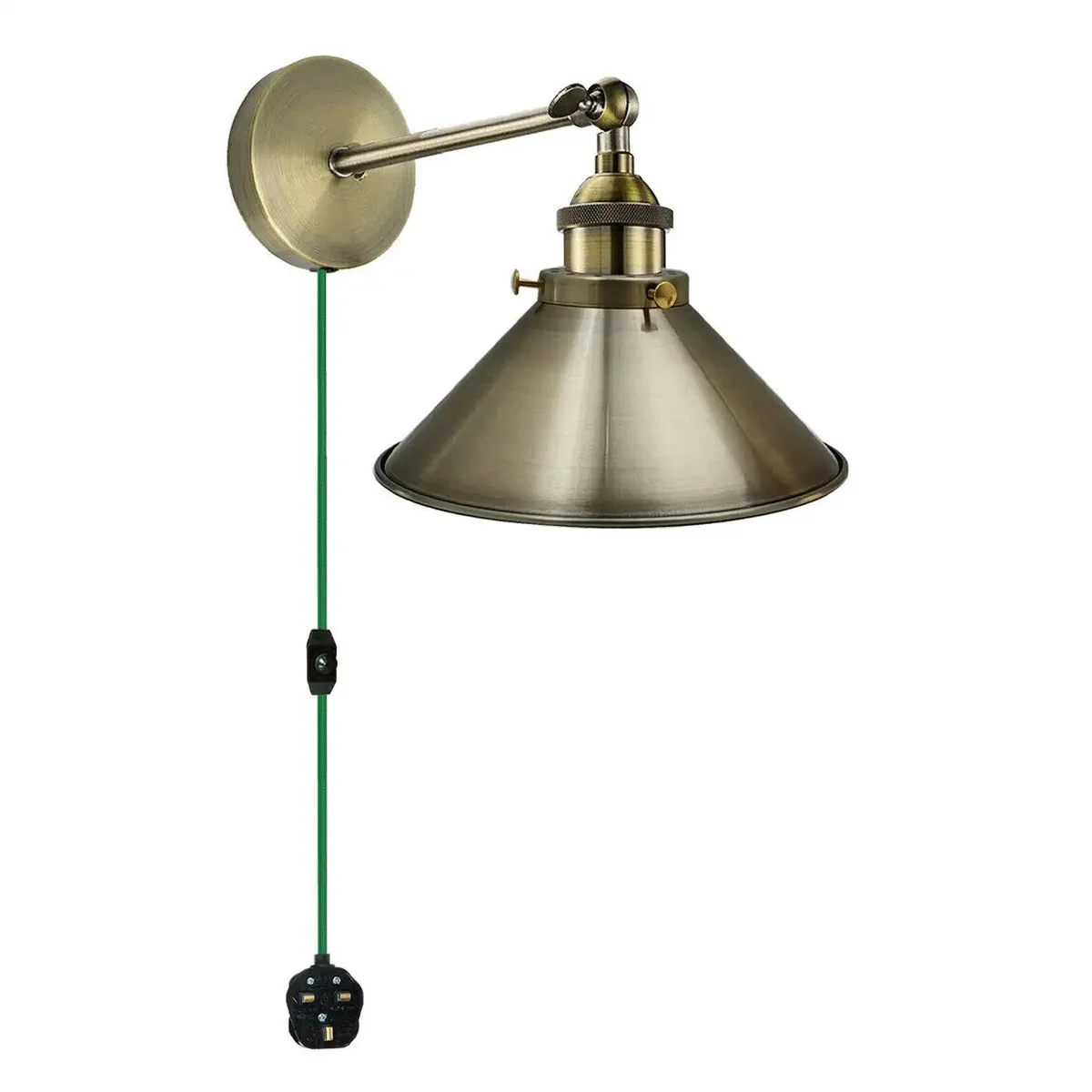 Vintage industrial style lighting with iron wall light shade, E27 plug-in sconce, rustic metal design for home decor