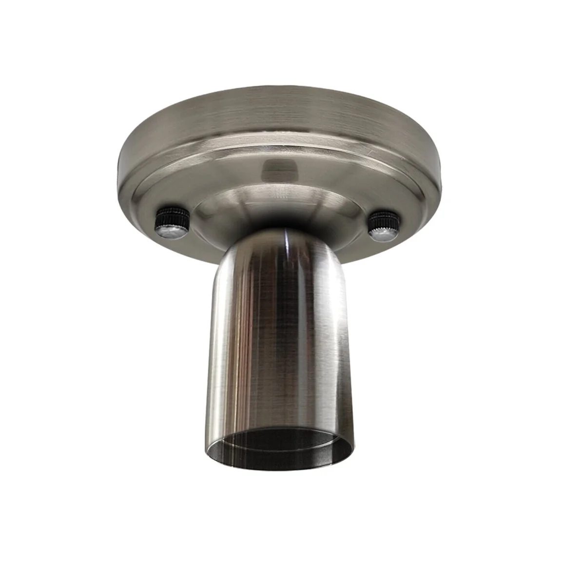 Vintage style metal indoor ceiling light with round flush mount and E27 bulb holder, shown installed in a room ceiling