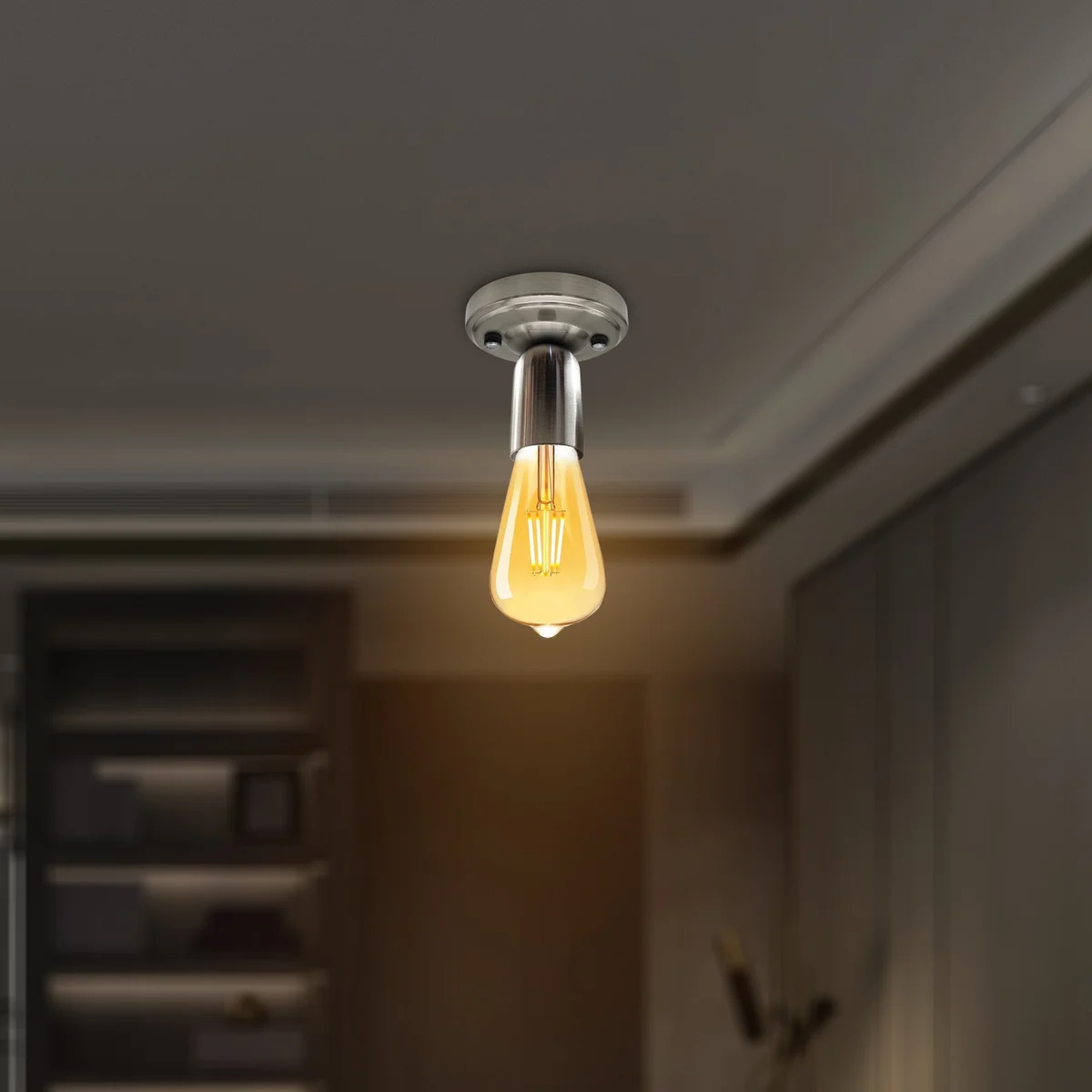Vintage-style LEDSone decorative ceiling fixture with metal base and single E27 lamp holder in flush mount design