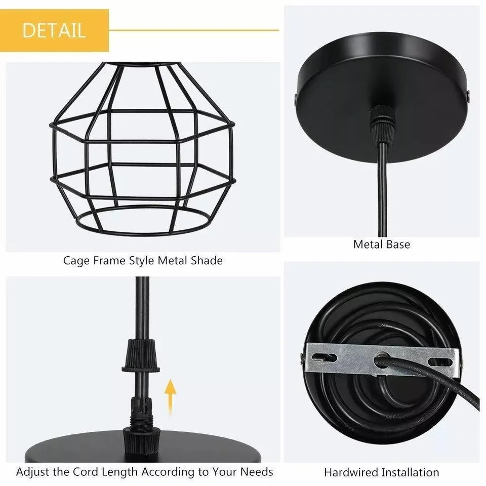 Vintage industrial black and rustic red metal cage pendant light with E27 pendant fitting and 95cm adjustable cable hanging from ceiling