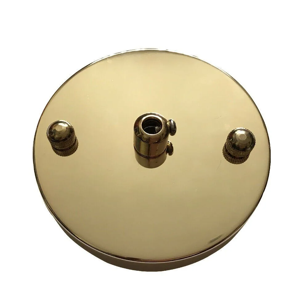 Gold ceiling rose with sleek round metal design and black cord grip, 100mm diameter, ideal for modern lighting fixtures