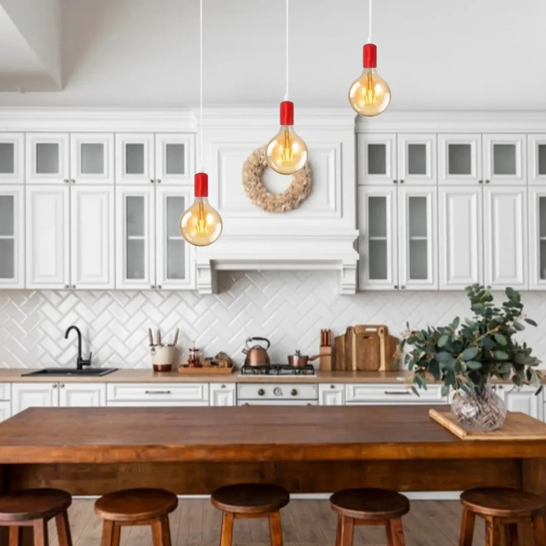 3-bulb ceiling pendant light with metal vintage design and three exposed filament bulbs hanging from adjustable cables