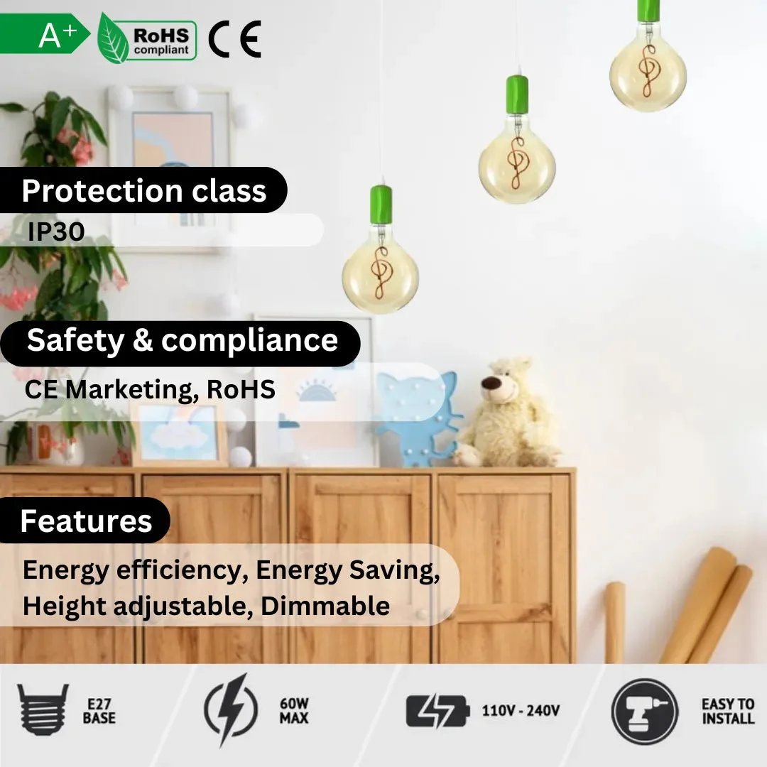 3-bulb vintage metal E27 pendant light with adjustable cables, ideal for kitchen islands or dining areas lighting