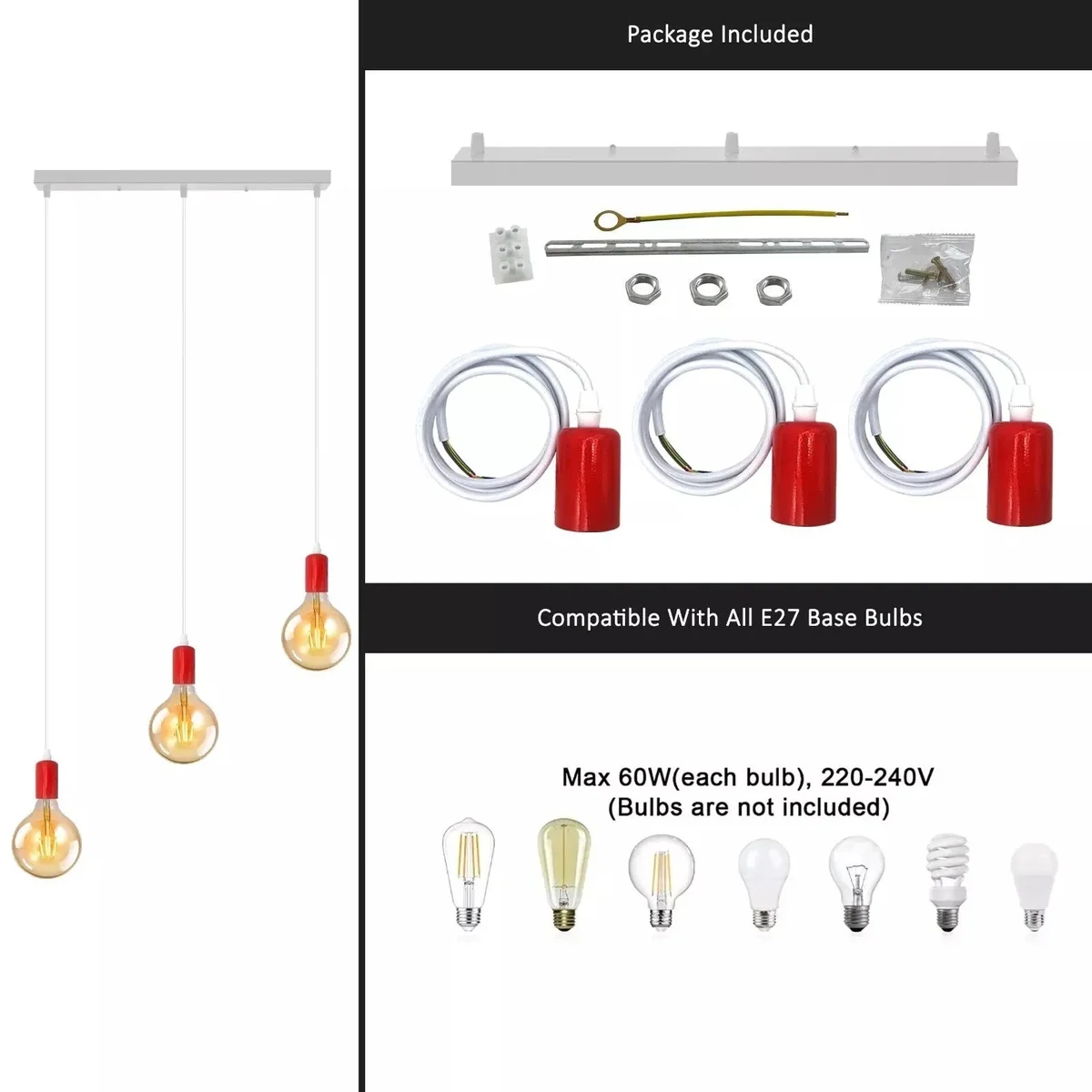 3-bulb retro style ceiling light with metal finish and adjustable hanging cords, ideal for indoor vintage decor and ambient lighting