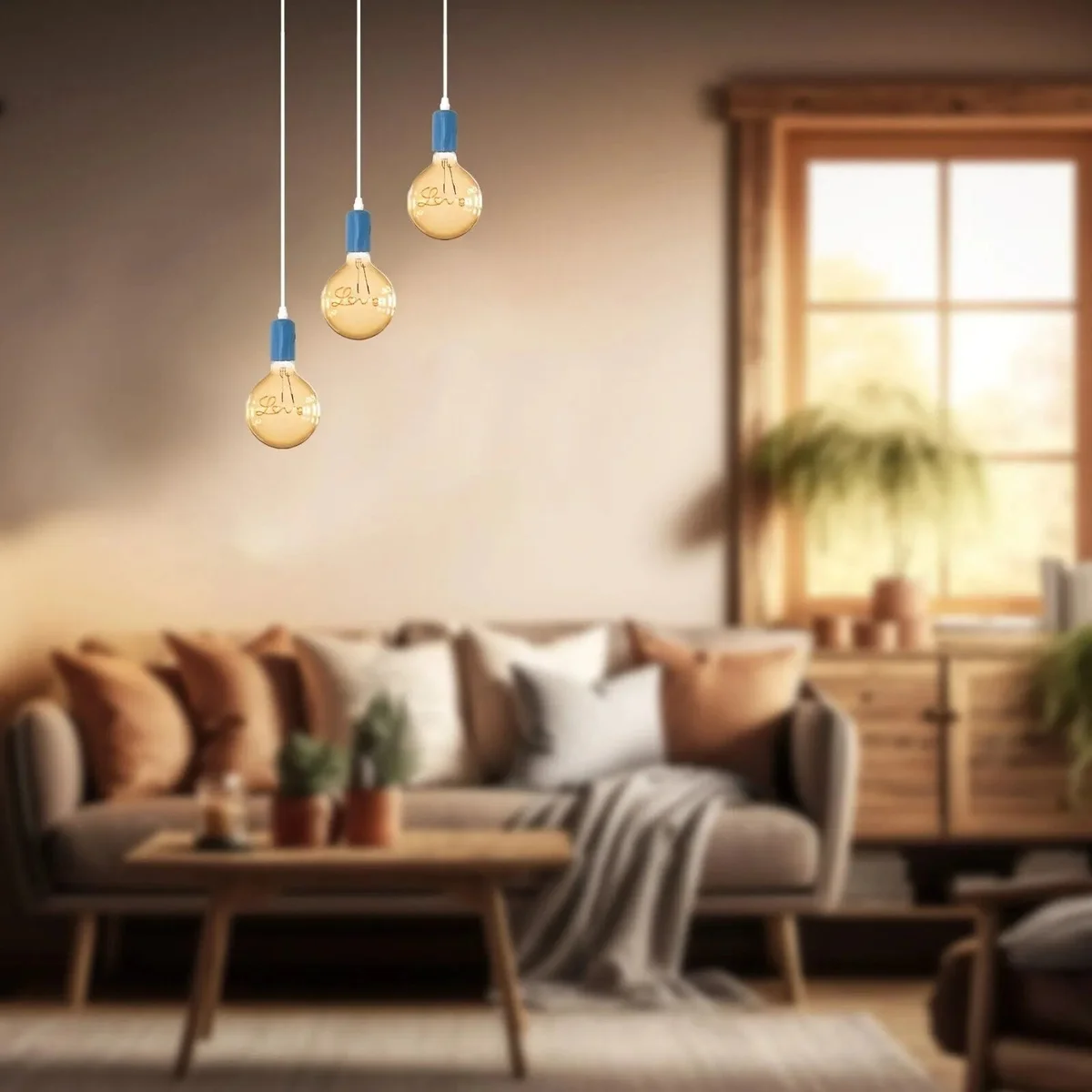 3-bulb vintage indoor pendant lamp with metal finish and adjustable cables, ideal for kitchen or dining areas lighting