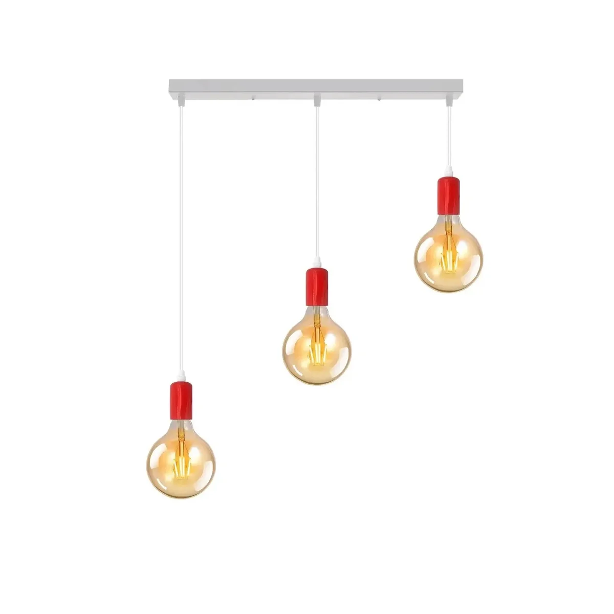 Vintage style 3-bulb ceiling pendant light with metal frame and adjustable 95cm cables hanging indoors