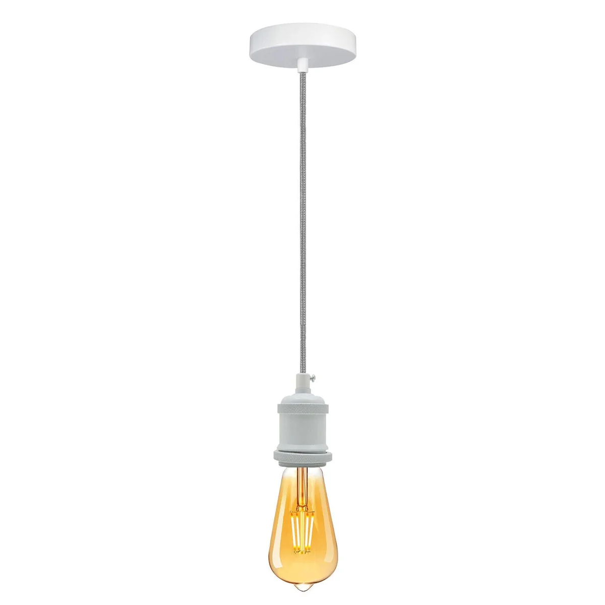 Vintage style dimmable indoor pendant with metal ceiling rose and 2m suspension cable for E27 bulb installation