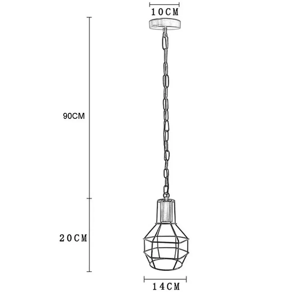 Brushed silver metal cage pendant lamp with vintage design, adjustable hanging chain, and black ceiling plate