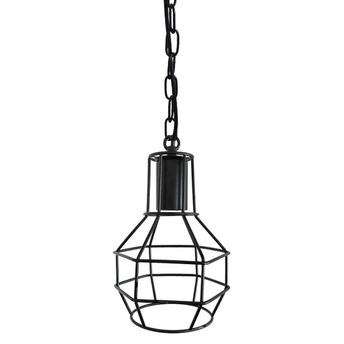 Brushed silver vintage ceiling light with metal wire cage pendant and adjustable hanging chain against white background