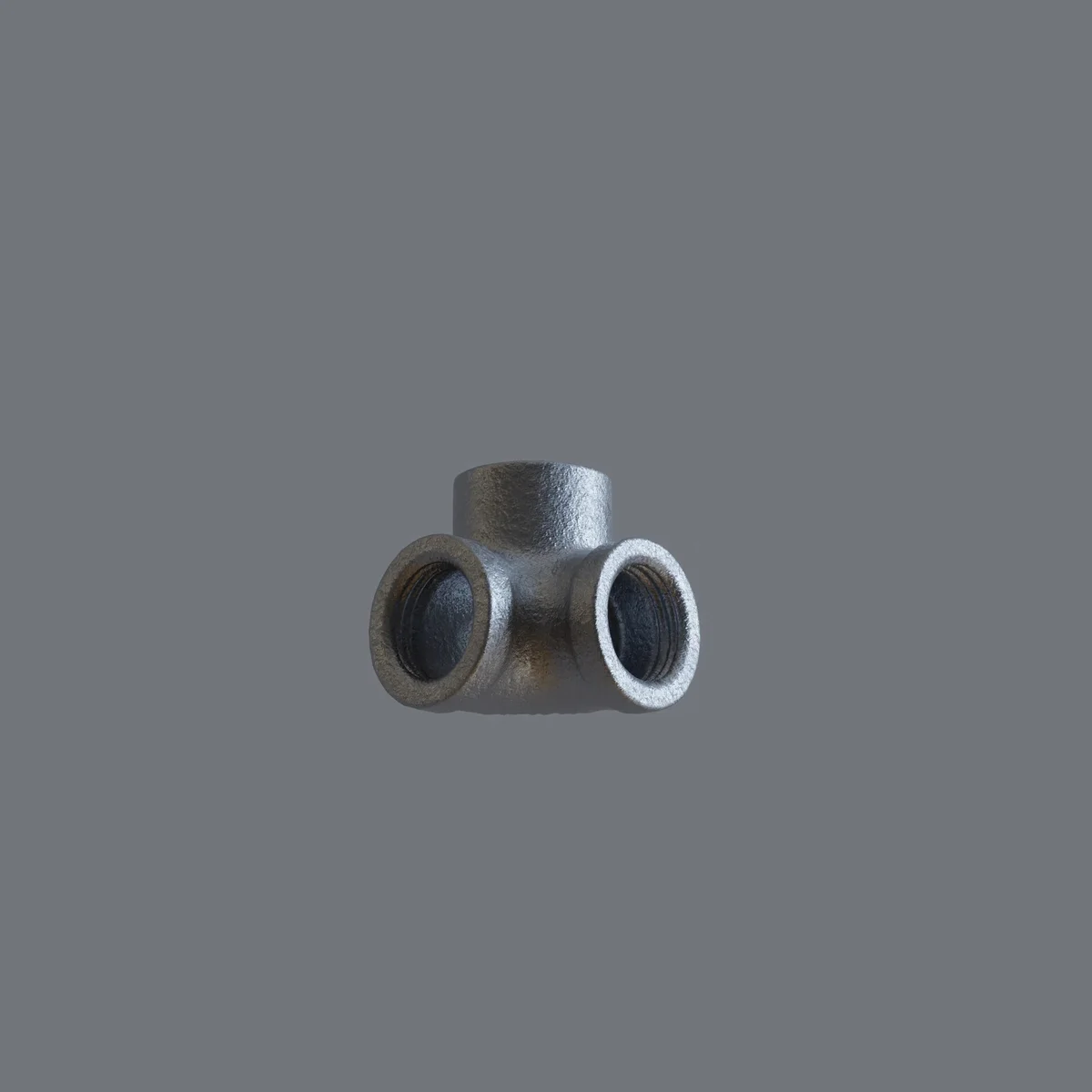 Galvanised pipe fitting 3-way side outlet elbow in malleable iron with BSP threading for industrial style projects