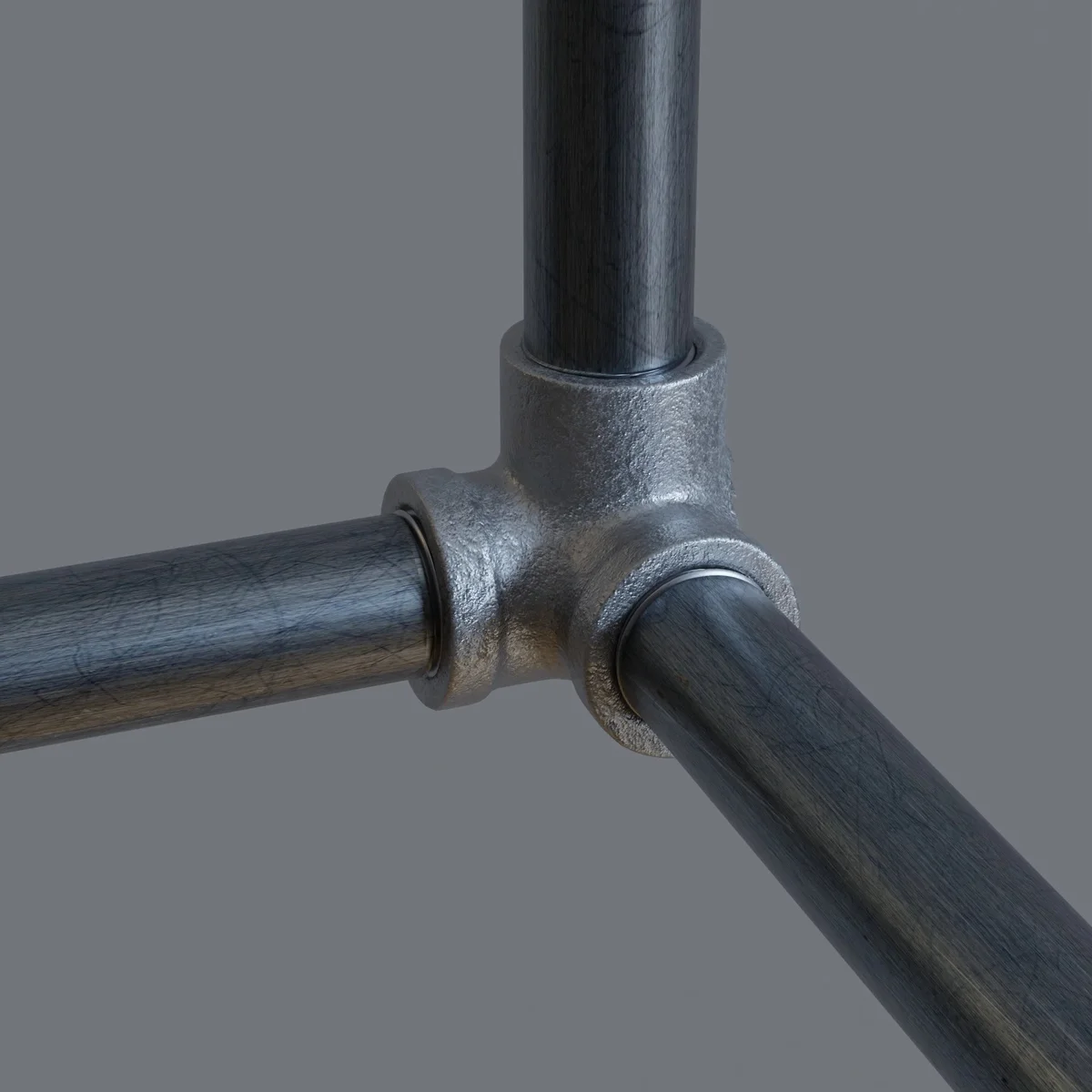 Galvanised 3 way pipe elbow fitting with side outlet, threaded BSP malleable iron for industrial lighting and plumbing projects