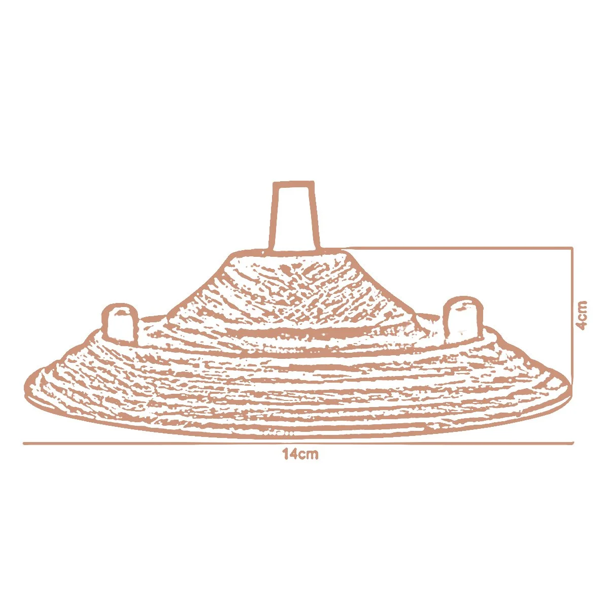 Metallic 140mm diameter ceiling rose with single outlet and cord grip, riveted construction with earth tag visible