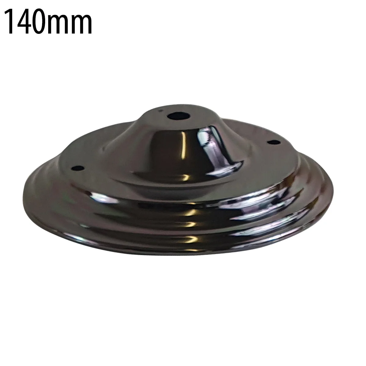 140mm metal ceiling rose with single outlet, cord grip, riveted construction, and earth tag for ceiling mounting