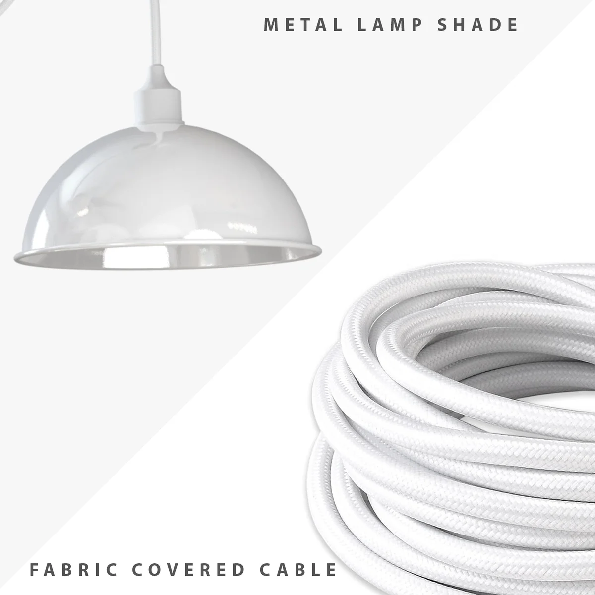 White industrial 2-light spider pendant with adjustable cables, metal shades, and dimmable ceiling light feature