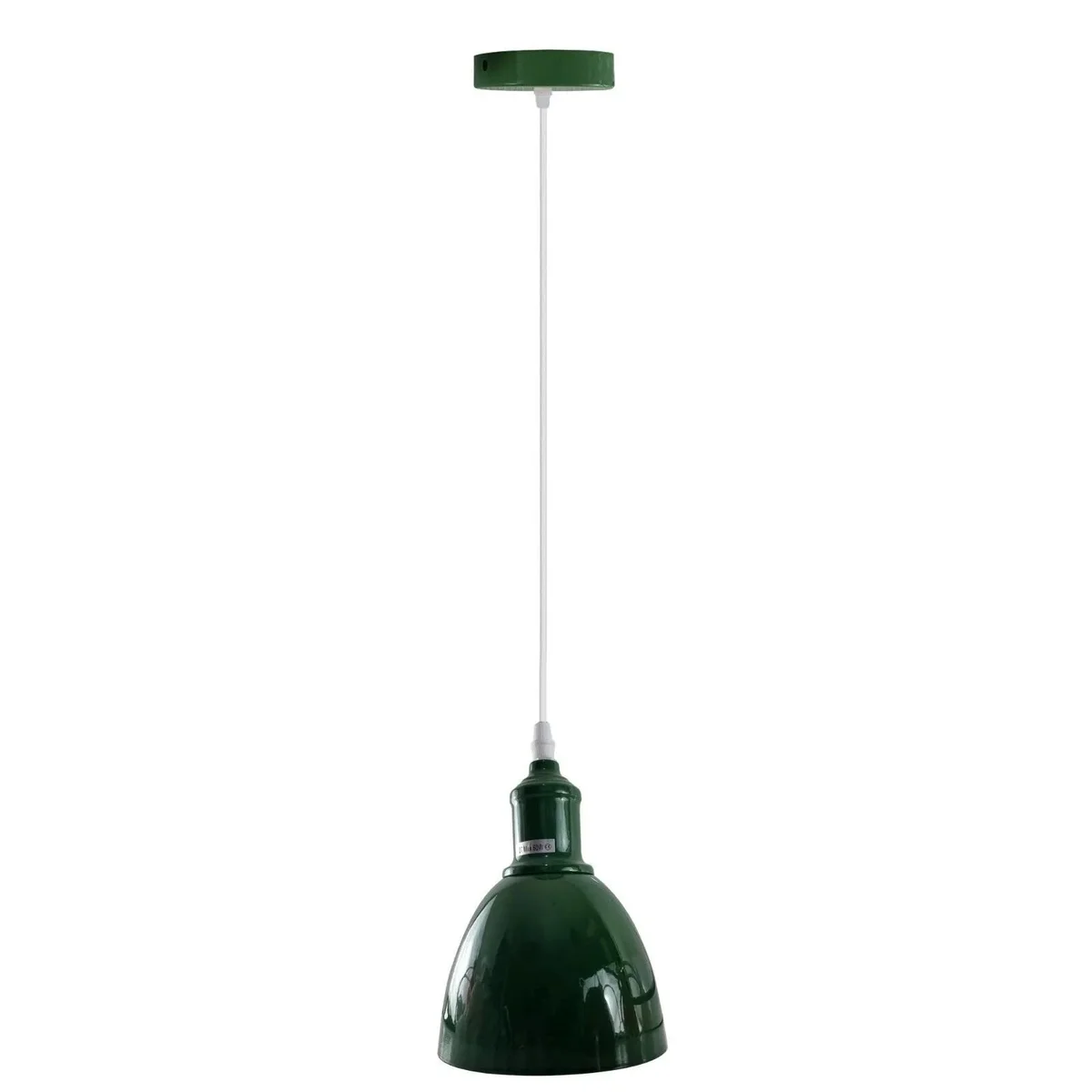 Green modern industrial energy efficient pendant light with glossy dome shade and adjustable ceiling mount