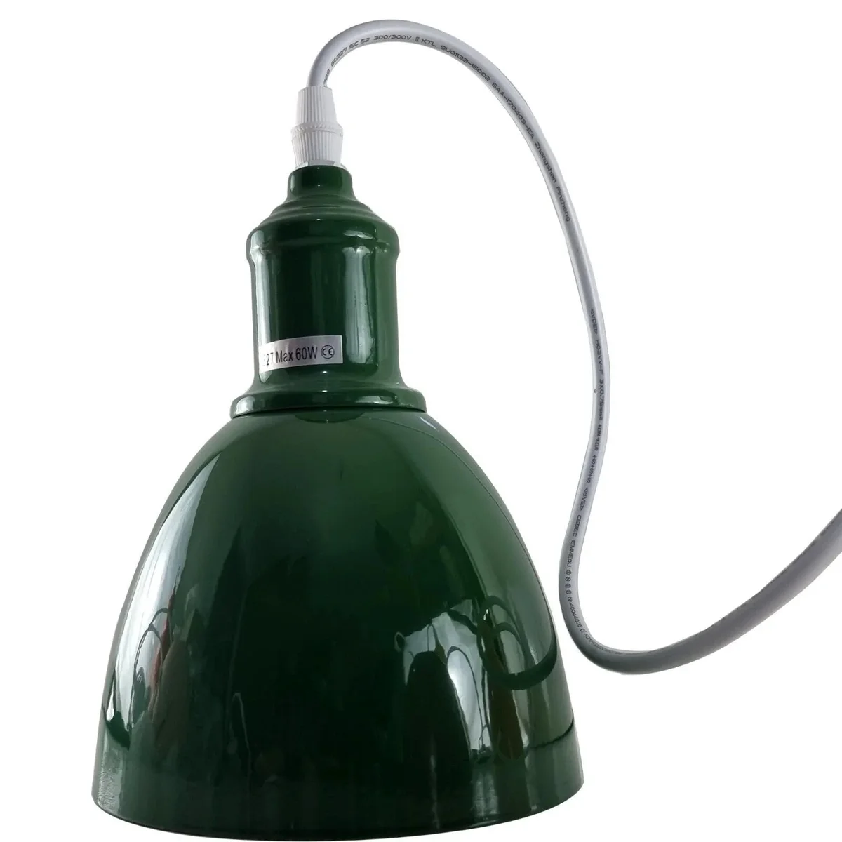 Green metal modern pendant ceiling light with glossy dome shade, adjustable angle, and 95cm PVC cable hanging from ceiling