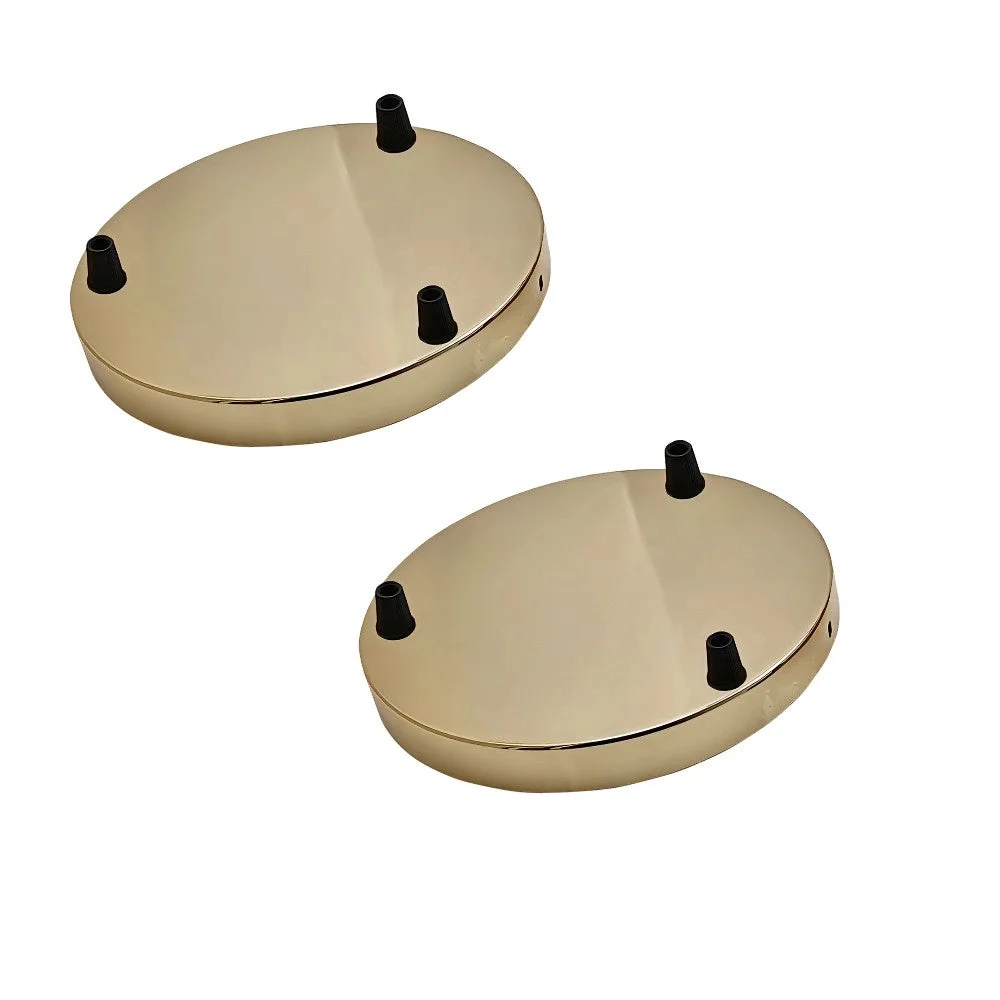 3 outlet ceiling rose in vintage French gold finish with three black cord grips and round metallic design