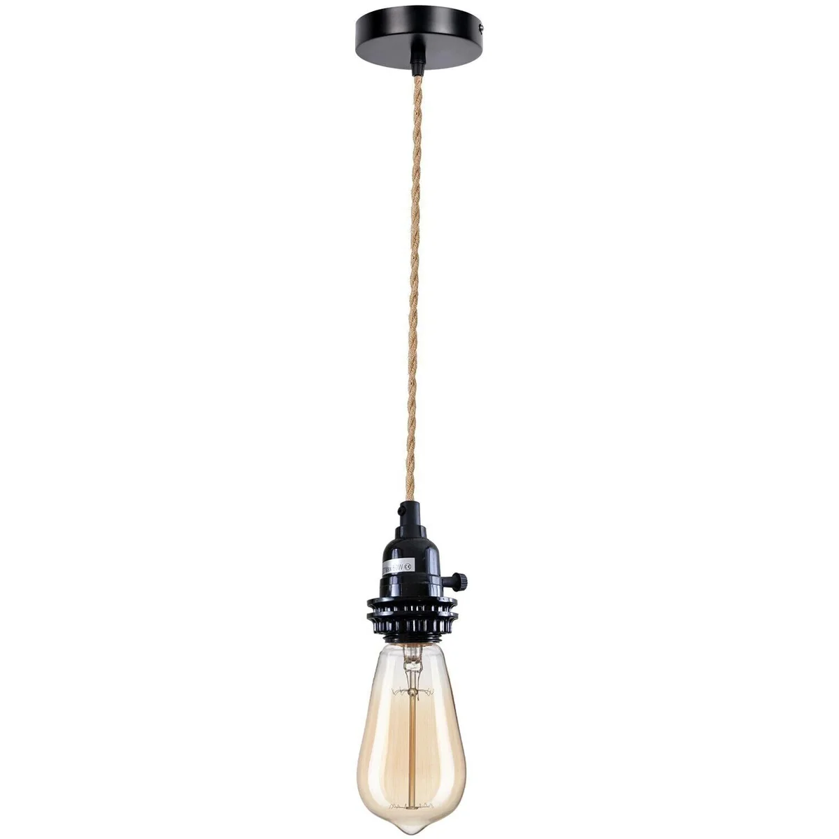 Vintage style E27 pendant fitting kit with stone effect ceiling rose and hemp fabric cord, incandescent LED compatible