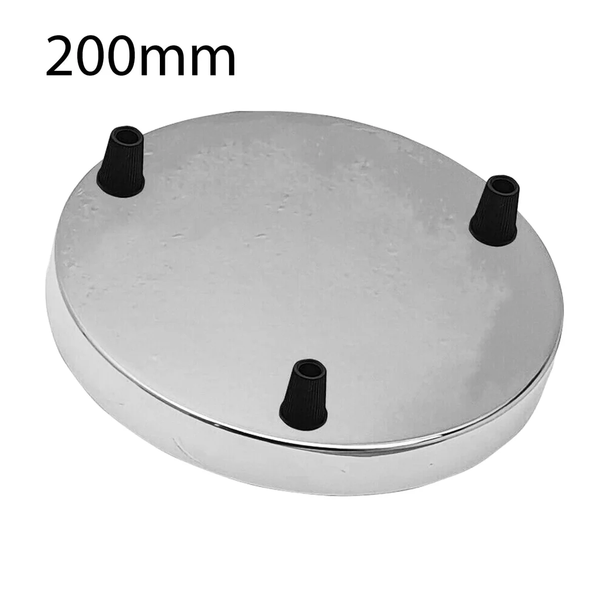 Retro chrome pendant light with three metal shades hanging from ceiling, vintage industrial style, chrome finish, indoor use