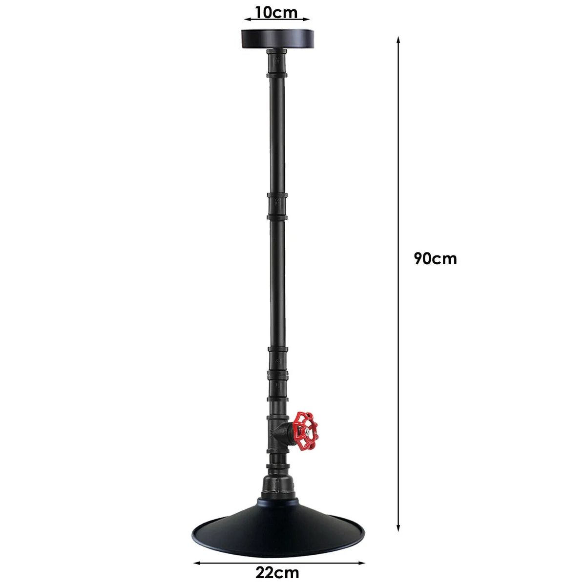 Black galvanized steampunk pendant lamp with gold interior shade hanging from ceiling, industrial style lighting fixture