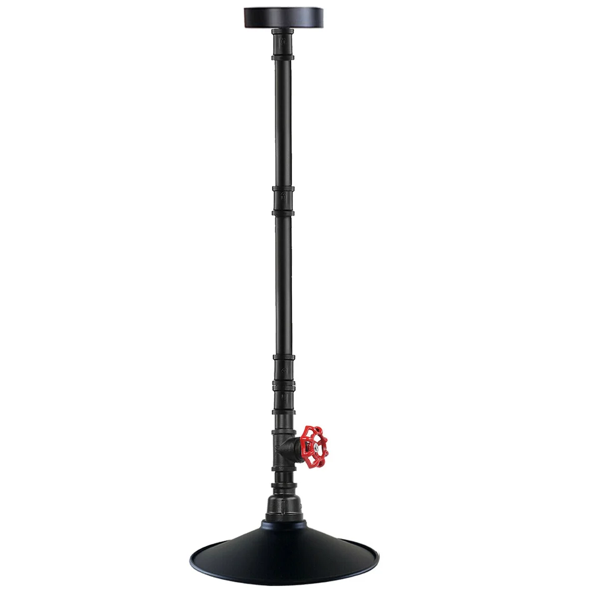 Black industrial pendant light with galvanized finish and gold interior shade, hanging from ceiling, no bulb included