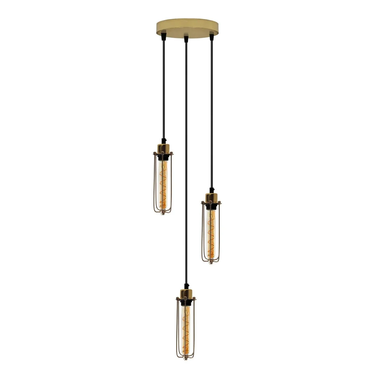Vintage 3-way dimmable indoor pendant light with black metal cage shades and adjustable 95cm hanging cords
