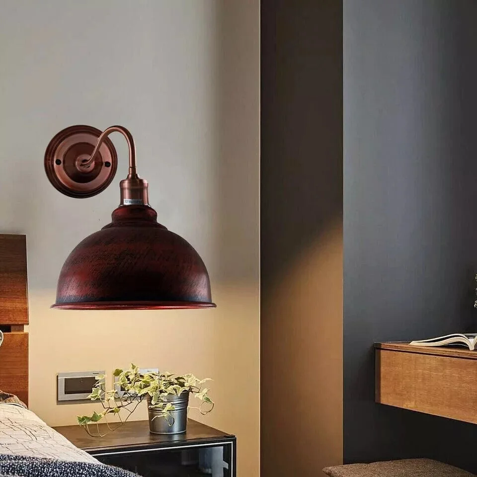 Modern swan neck wall lamp with black metal arm, E27 base, and round ceiling plate for indoor use