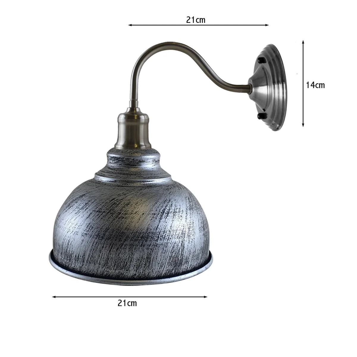 Modern swan neck E27 base wall light in brushed copper with metal arm and lampshade mounted on a wall