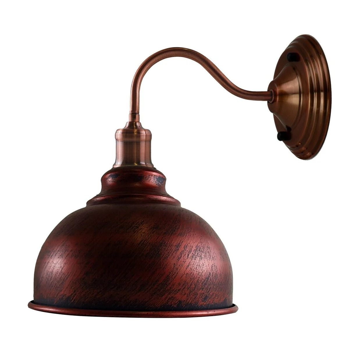 Modern swan neck dimmable wall light in brushed copper finish with E27 lamp base and 17cm arm length mounted on wall