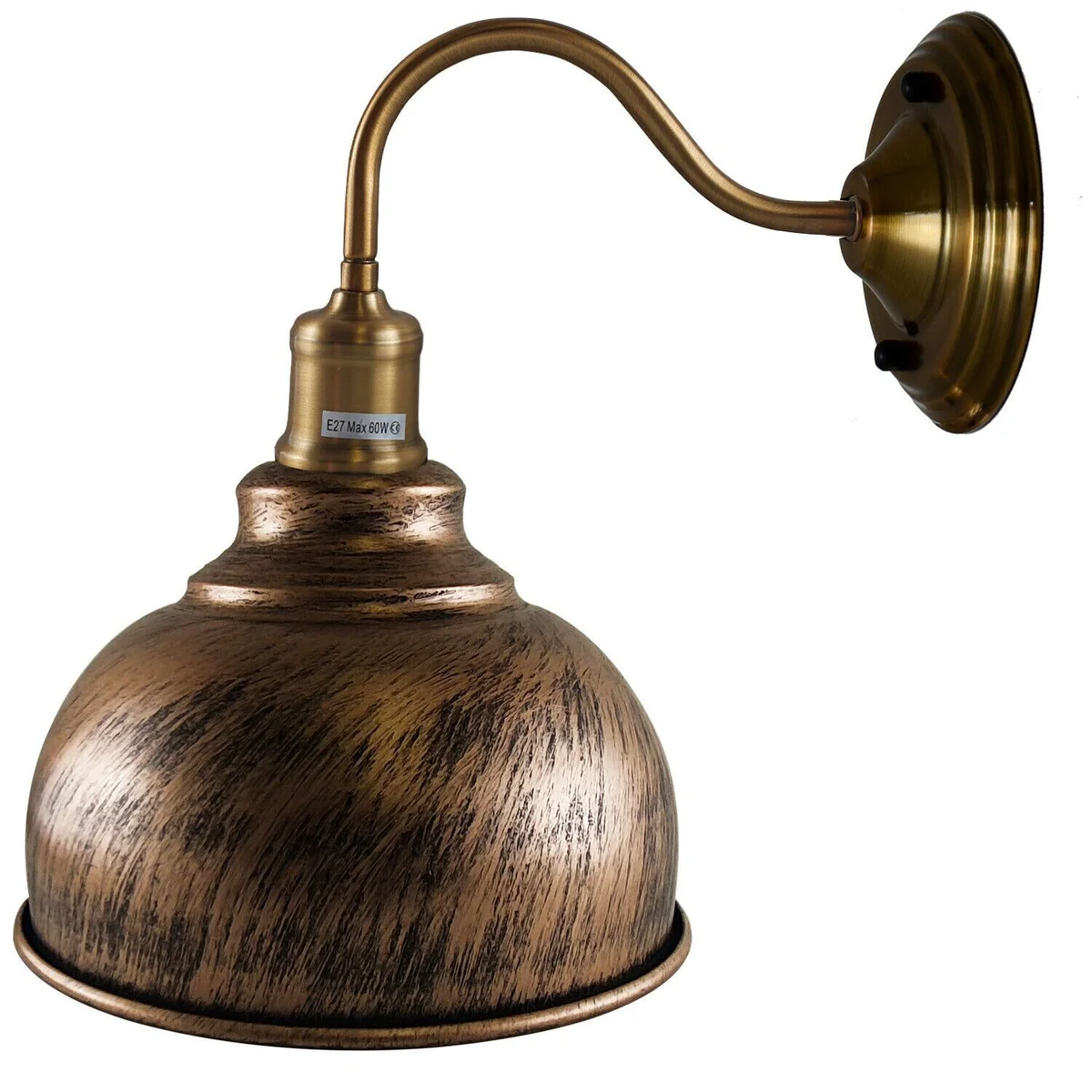 Black rustic red lamp with swan neck arm, E27 base, metal finish, designed for indoor wall mounting, 17cm arm length