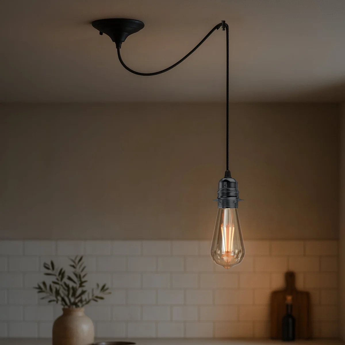 Vintage industrial spider pendant lamp with hemp rope cable hanging, showcasing indoor industrial lighting design