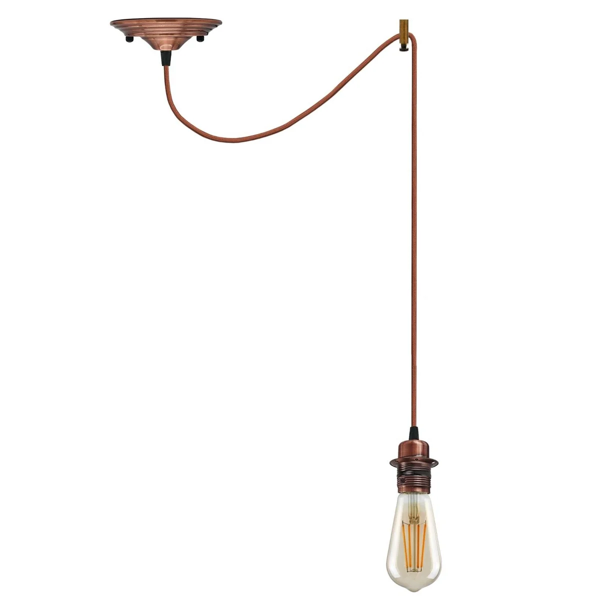 Industrial hemp rope lamp with spider design, metal frame, and adjustable fabric cable hanging from ceiling