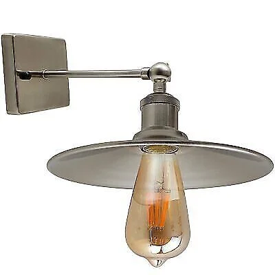 Vintage wall light with iron satin nickel metal shade, E27 holder, suitable for indoor décor.