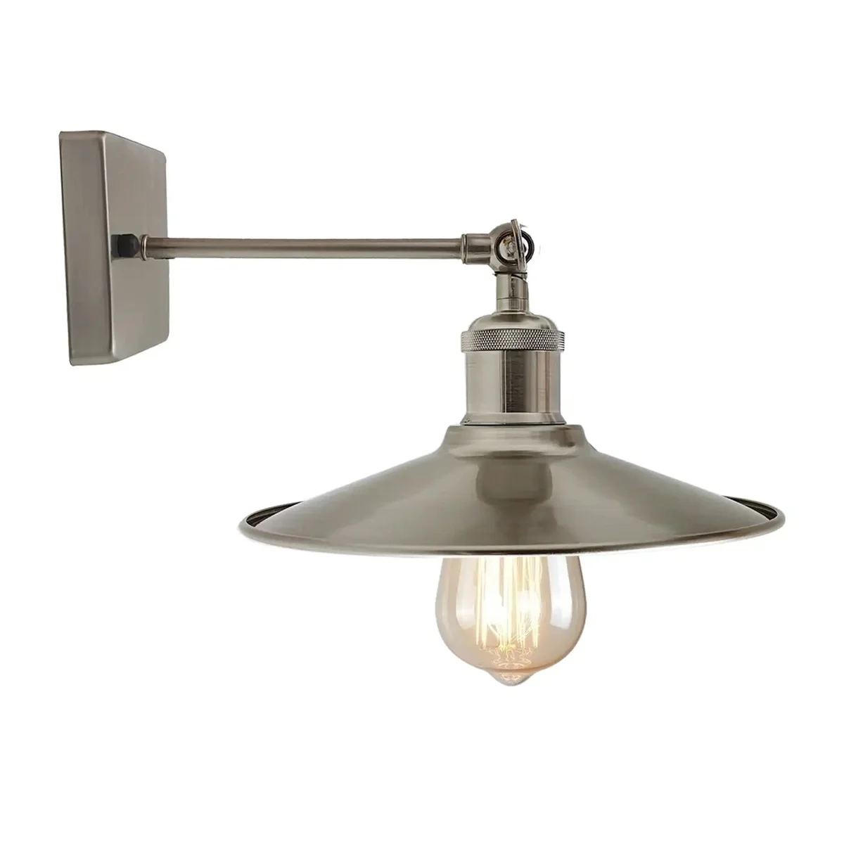 Satin nickel metal wall sconce shade with E27 holder, industrial rustic style.