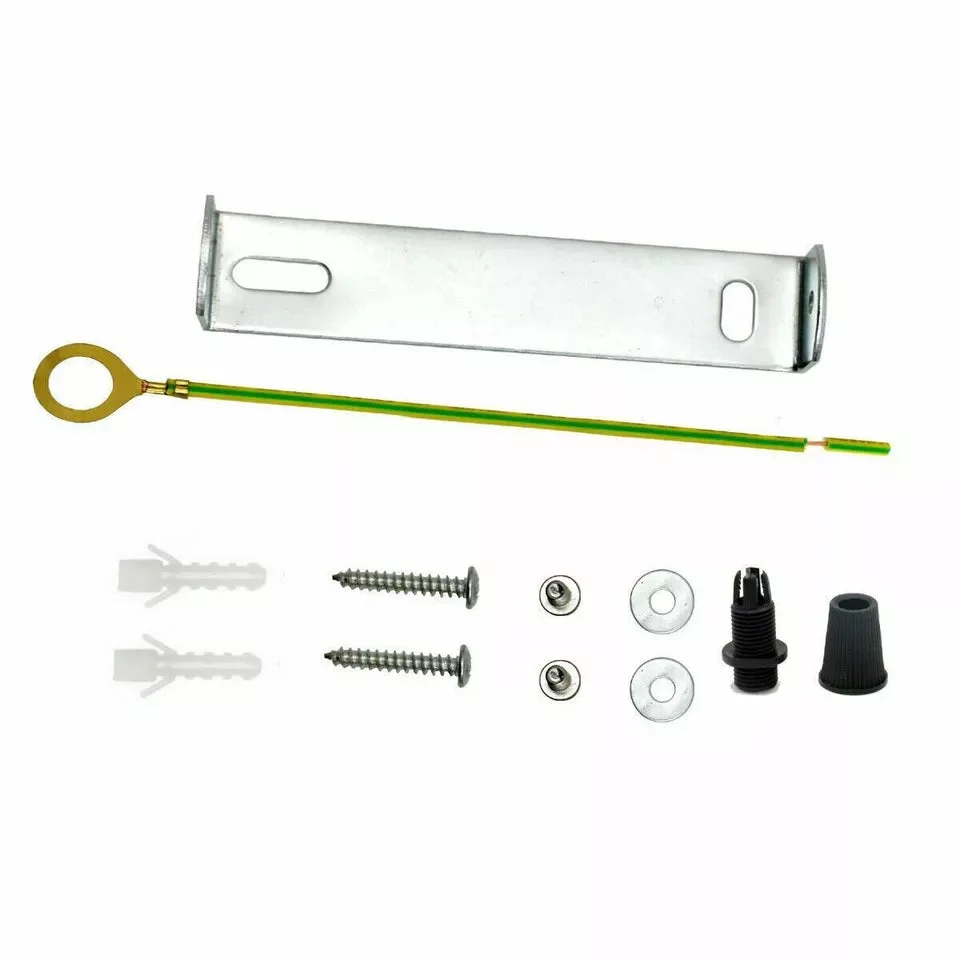 Satin nickel plug-in wall light kit with dimmer, UK plug, and 2m flex wire on white background