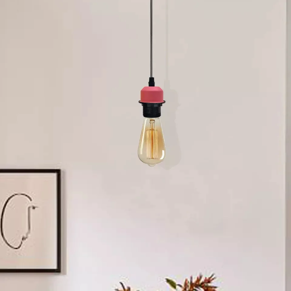 Modern industrial style E27 pendant light kit with 95cm adjustable black cable and metal ceiling rose on white background