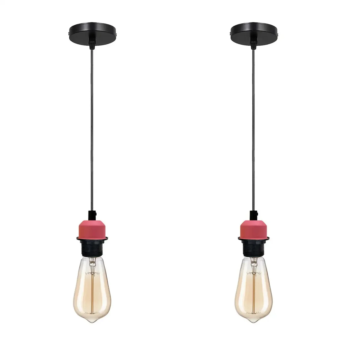 E27 pendant light kit with 95cm adjustable black cable, metal lamp holder, and matching ceiling rose on white background