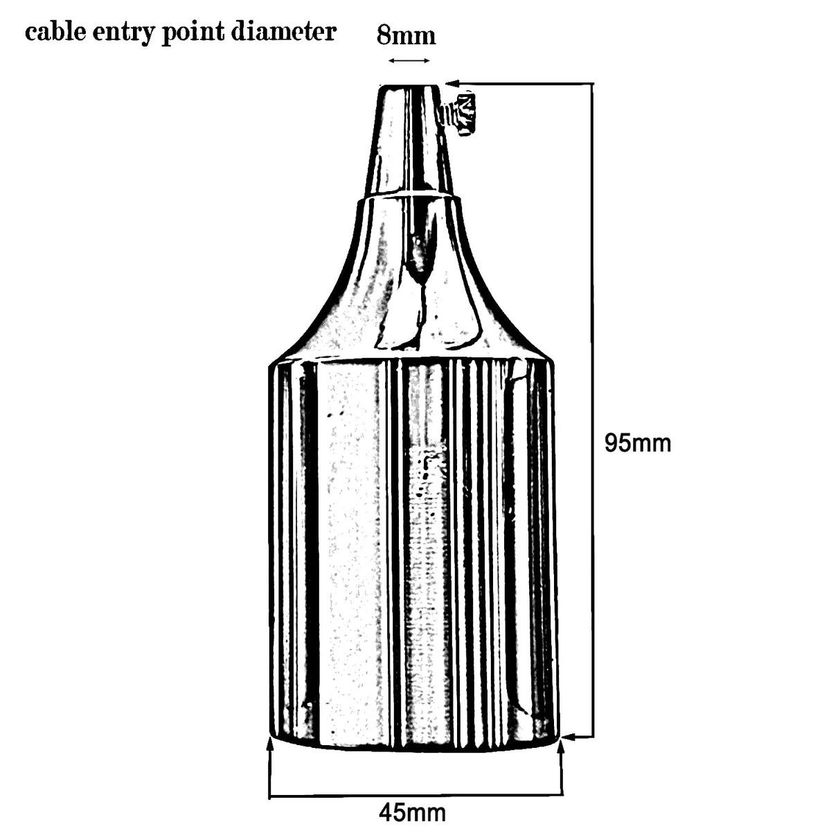 Rose gold metal lamp holder with E27 bottle shape design, measuring 9.5cm by 4.5cm for vintage bulbs