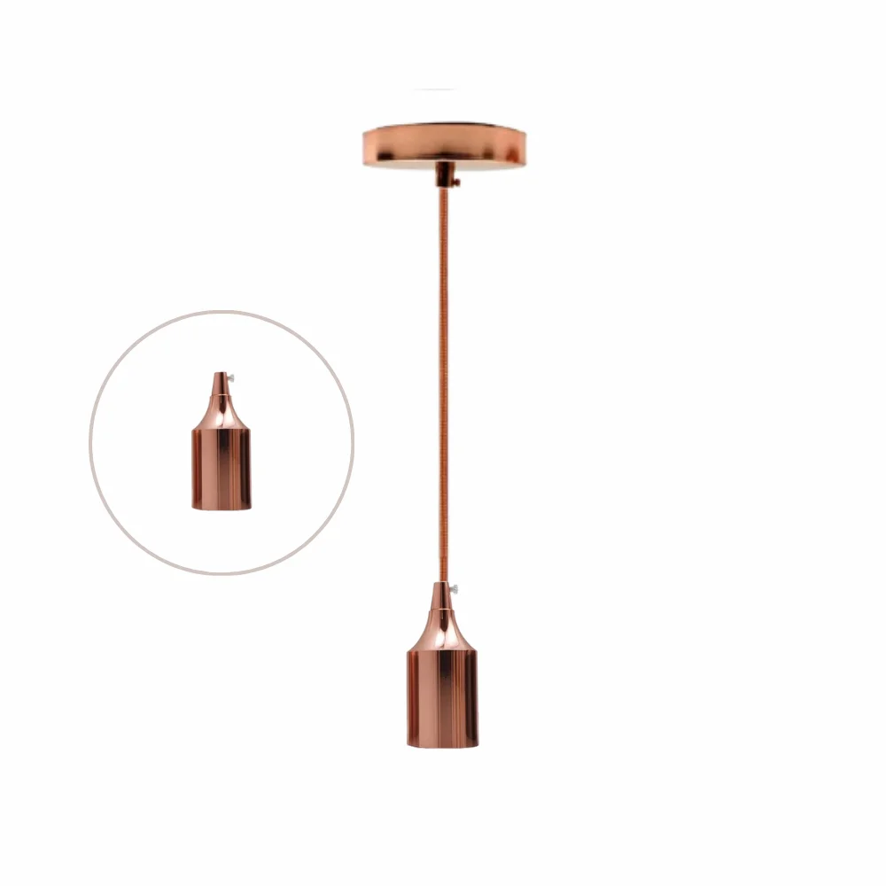 Rose gold lamp holder in bottle shape with E27 socket, metal vintage style, 9.5cm by 4.5cm dimensions