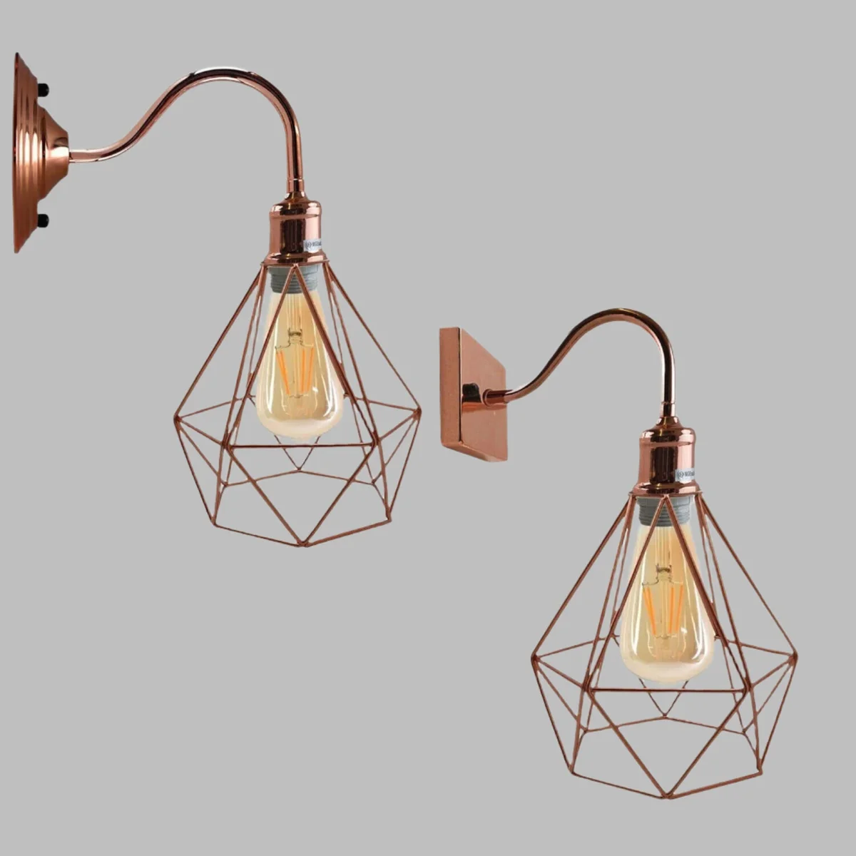Modern vintage wall light with rose gold metal cage design, suitable for E27 bulb, industrial style sconce fixture