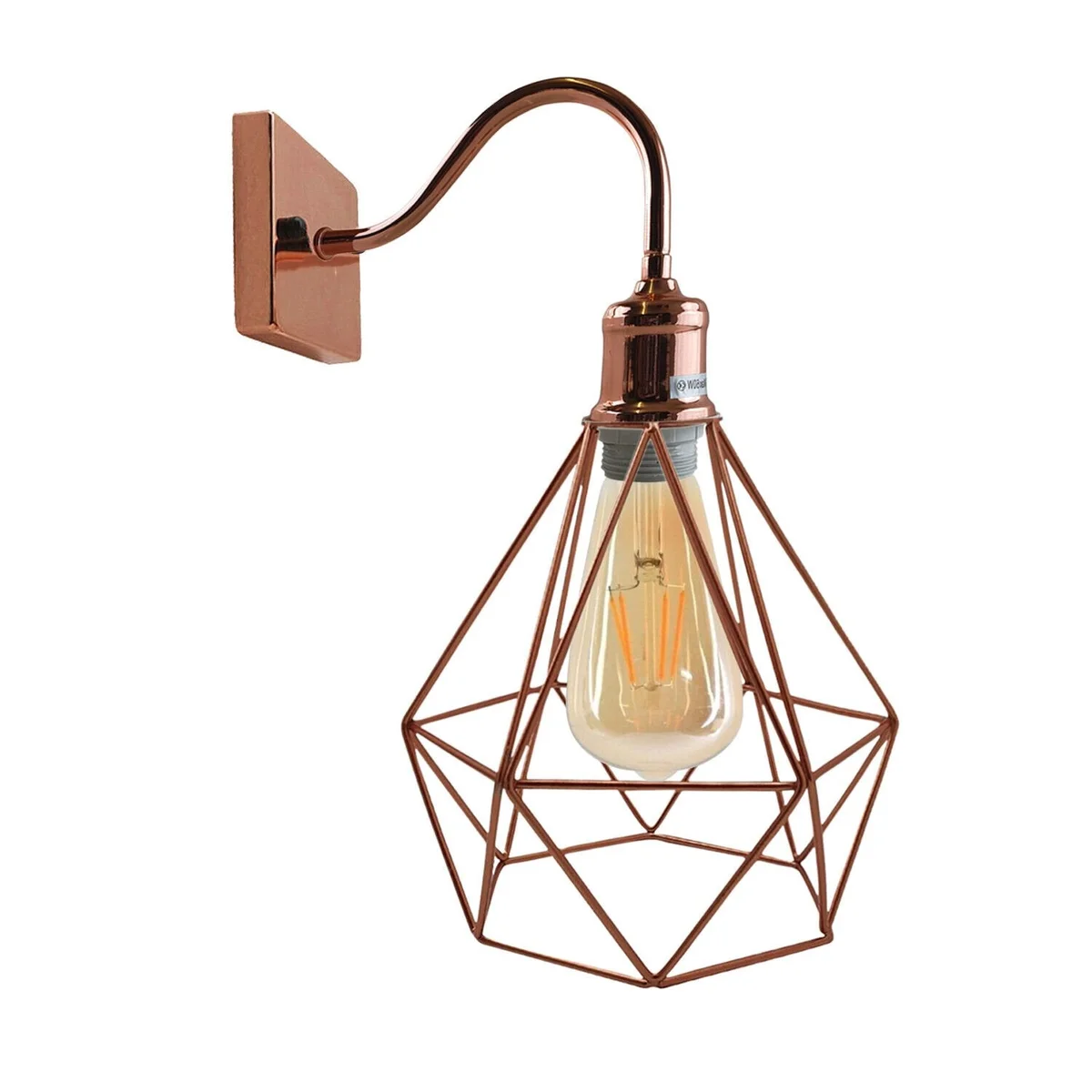 Modern vintage rose gold wall lamp with metal cage design, suitable for E27 bulb, stylish industrial sconce fixture