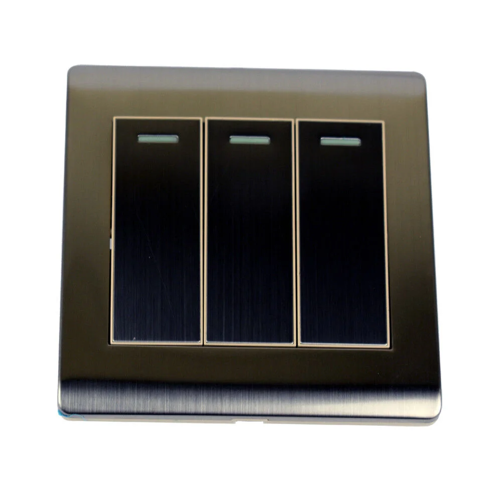 3 gang 2 way light switch with screwless white fireproof PC frame for UK wall mounting, 86mm x 85mm size