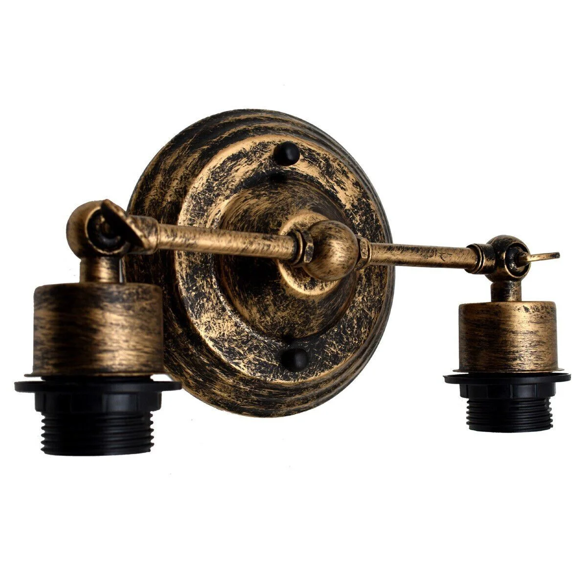 Vintage industrial wall light with metal cage, adjustable iron arm, black finish, wall mounted, LED lamp.