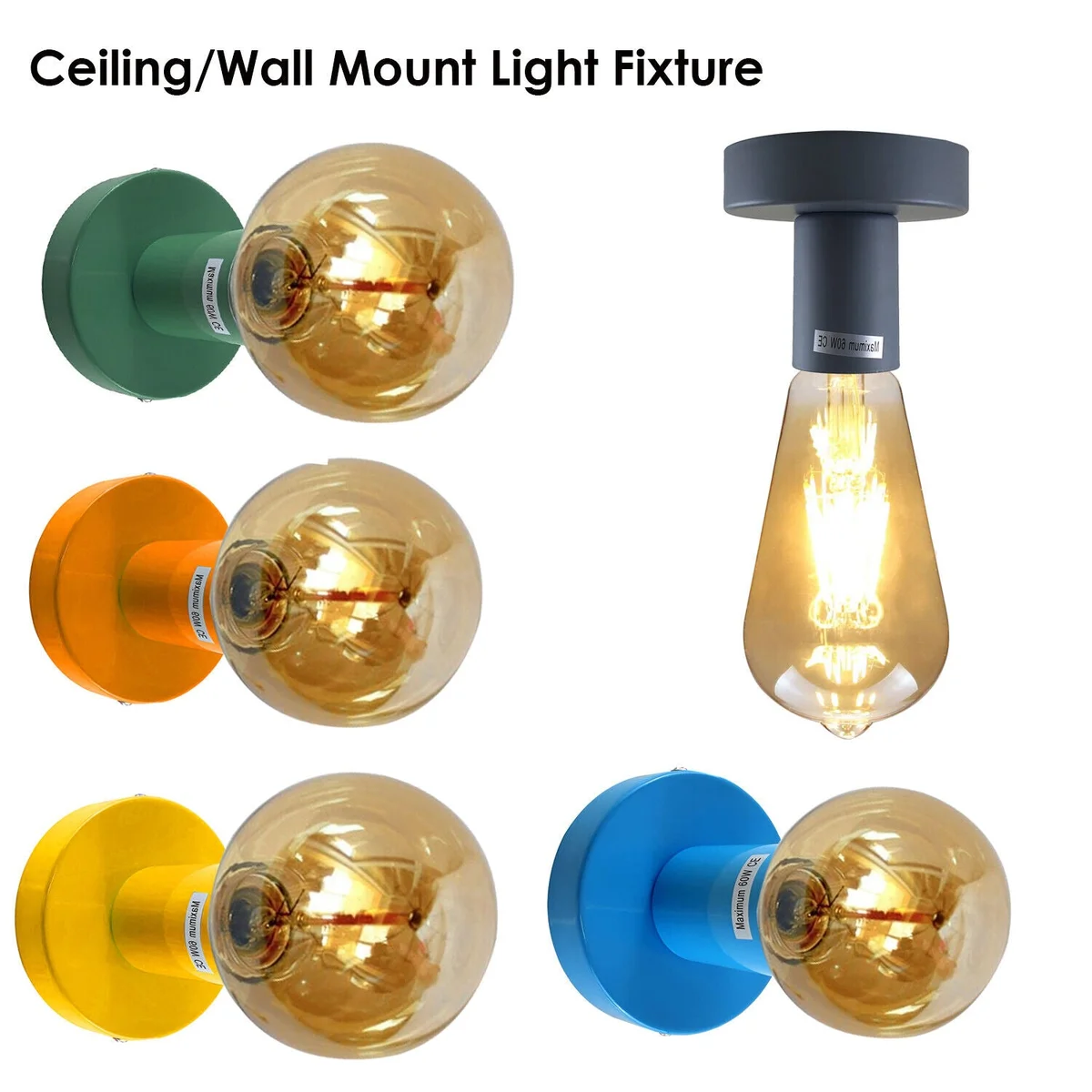 Two vintage metal E27 bulb holder lights with flush mount ceiling fittings shown against a white background