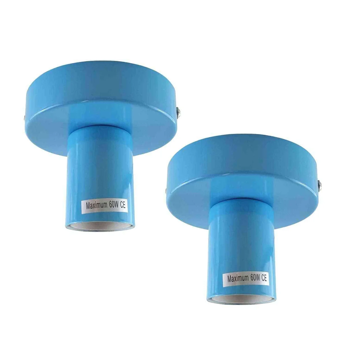 Two vintage metal retro ceiling lamp holders with fittings on a white background, flush mount style, 10cm rose diameter