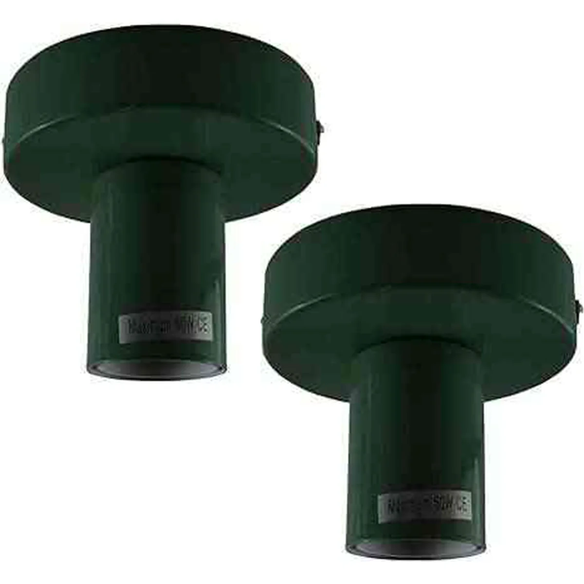 Two vintage ceiling light metal lamp holders with fittings on a white background, flush mount style, compact design