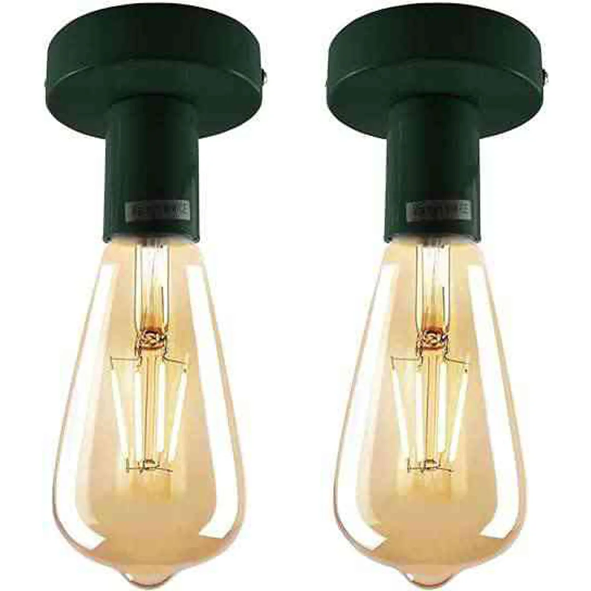 Two vintage ceiling light metal lamp holders with fittings on a white background, showing flush mount design details